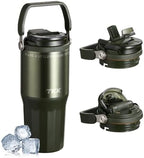 TKK 24 oz Ceramic Coated Tumbler with Straw Lid, 18/10 Stainless Steel Vacuum Tumblers, Leakproof Double Walled Car Cup with Handle & Tea Infuser& Dishwasher Safe, for Hot & Cold Drinks,Alpine Green by TKK