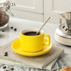 5 Ounce Espresso Cups Set of 4, Small Coffee Cups with Saucers and Spoons, Yellow Ceramic Demitasse Espresso Mugs - Image 7