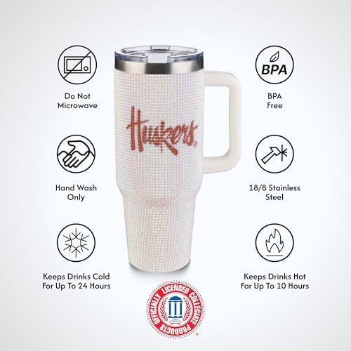 The Memory Company Officially Licensed 40oz White Bling Game Day Tumbler, University of Nebraska, Lincoln - Image 4