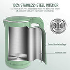 COOKTRON 1.7L Electric Kettle Quiet, Double Wall Hot Water Boiler BPA-Free, Quiet Boil and Cool Touch Tea Kettle, Cordless with Auto Shut-Off & Boil Dry Protection, 1500W Fast Boiling, Green - Image 3