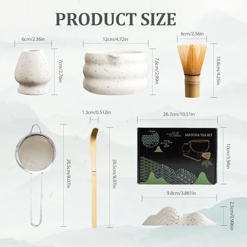 7-Piece Matcha Tea Set Kit with Whisk Chasen,Bowl Chawan,Scoop,Sifter,Holder & Towel-Complete Ceramic Set for Tea Lovers & Enthusiasts - Image 4