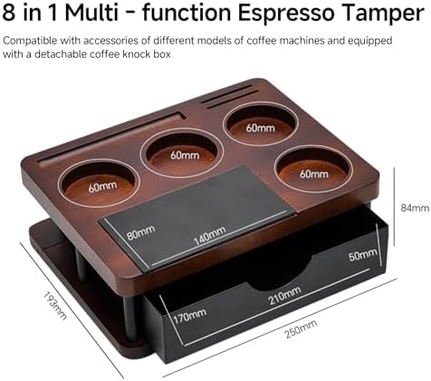 Espresso Tamping Station with Knock Box, 8-in-1 Wooden Coffee Organizer, Espresso Knock Box & Tamping Station 58mm, Fits 51/53/54/58mm Portafilter Tamper Distributor for Home Barista - Image 2