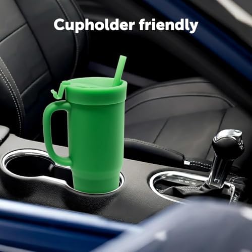 Silipint 32oz Silicone Humbler Tumbler with Handle, Flip Lid and Straw – BPA-Free, Non-Toxic, Unbreakable, Microwave, Dishwasher Safe – Perfect for Tea, Cold Water, Classic Green - Pack of 2 - Image 2