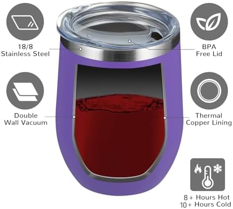 MEWAY 12oz/8 Pack Wine Tumbler Glasses with Lid - Stemless Double Wall Vacuum Stainless Steel Travel Tumbler - Keeping Cold & Hot for Wine,Coffee,Cocktails,Gifts (Purple,Set of 8) - Image 3
