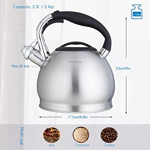 Easyworkz Whistling Stovetop Tea Kettle Food Grade Stainless Steel Hot Water Tea Pot With Loud Whistle, 2.4 Quart(2.3l) - Image 2