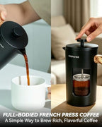 Stainless Steel French Press Coffee Maker, Double Wall Vacuum Insulated Coffee Press with Heat-Resistant Black Coated Exterior, 34oz/1L, Durable Coffee Press for Hot & Cold Brew - Image 2