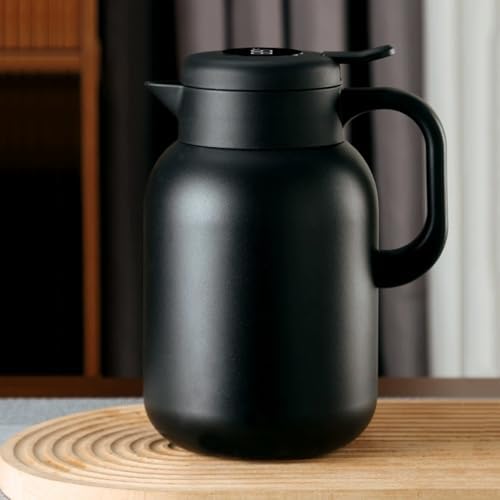 Insulated Thermal Teapot & Coffee Carafe - 1l Double Wall Stainless Steel Vacuum Flask with Detachable Tea Infuser & Strainer for Hot Beverages (Black) Black 2L by Unknown
