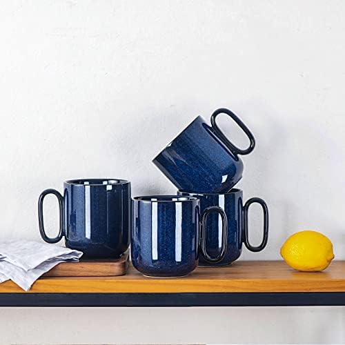 vicrays Ceramic Coffee Mug Set - 18 Ounce Large Stoneware Mug for Men Women - Unique Glazed Porcelain Mugs with Handle for Coffee Latte Tea Milk Cocoa - Set of 4 (Blue) - Image 4