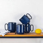 vicrays Ceramic Coffee Mug Set - 18 Ounce Large Stoneware Mug for Men Women - Unique Glazed Porcelain Mugs with Handle for Coffee Latte Tea Milk Cocoa - Set of 4 (Blue) - Image 4