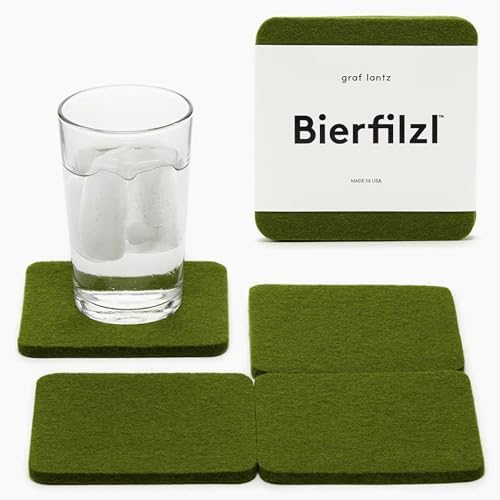 Graf Lantz - Bierfilzl Merino Wool Square Coasters Set of 4 - Loden Green (4"x4"x5mm) - Absorbs 30% Weight, Natural German Wool - Heat Resistant, Sustainable, Reusable - Home Decor, Coffee Table Decor by GrafLantz