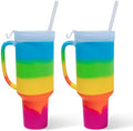 Silipint 64oz Silicone Tumbler with Handle Flip Lid and Straw - BPA-Free Non-Toxic Unbreakable Freezer Microwave Dishwasher Safe Tumbler - Perfect for Tea Smoothies Pack of 2 Prism by Silipint