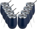 MEWAY 12oz/8 Pack Wine Tumbler Glasses with Lid - Stemless Double Wall Vacuum Stainless Steel Travel Tumbler - Keeping Cold & Hot for Wine,Coffee,Cocktails,Drinks-Family and Gifts (Navy,Set of 8) by MEWAY