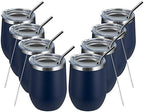 MEWAY 12oz/8 Pack Wine Tumbler Glasses with Lid - Stemless Double Wall Vacuum Stainless Steel Travel Tumbler - Keeping Cold & Hot for Wine,Coffee,Cocktails,Drinks-Family and Gifts (Navy,Set of 8) by MEWAY