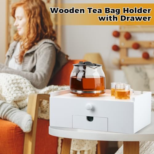 Cinnvoice Tea Bag Organizer Wooden Tea Storage Box, White - Image 5