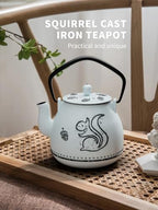 Toptier Teapot with Removable Infuser, Cast Iron Tea Kettle Stovetop Safe, Squirrel Design Tea Pot Coated with Enameled Interior for 32 Ounce (950 ml), Light Blue - Image 2