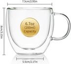 MESNEY Double Wall Insulated Espresso Cups & Mugs, Set of 4, 6.7 oz, Clear Glass for Coffee, Latte, Macchiato, Cappuccino & Tea, Dishwasher Safe - Image 2
