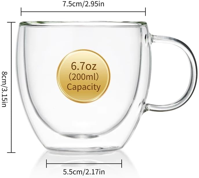 MESNEY Double Wall Insulated Espresso Cups & Mugs, Set of 4, 6.7 oz, Clear Glass for Coffee, Latte, Macchiato, Cappuccino & Tea, Dishwasher Safe - Image 2