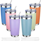 20 oz Tumbler with Lids and Straws, Stainless Steel Insulated Travel Coffee Mug, Double Wall Vacuum Insulated Tumblers, Powder Coated Coffee Tumbler for Cold & Hot Drinks (Mix Color-5, 6 Pack) by YEBTSLife