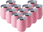 HASLE OUTFITTERS 12oz Wine Tumbler with Lid Stemless Wine Glasses Double Wall Vacuum Travel Mugs stainless steel Coffee Cup for Cold & Hot Drinks Wine Coffee Cocktails Beer 12 Pack Pink by HASLEOUTFITTERS