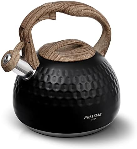POLIVIAR Tea Kettle, Black Ti Stovetop Tea Kettle 2.7 Quart, Audible Whistling Teapot, Food Grade Stainless Steel for Anti-Rust, Anti Hot Handle, Suitable for All Heat Sources (JX2020-RA30) by POLIVIAR7379