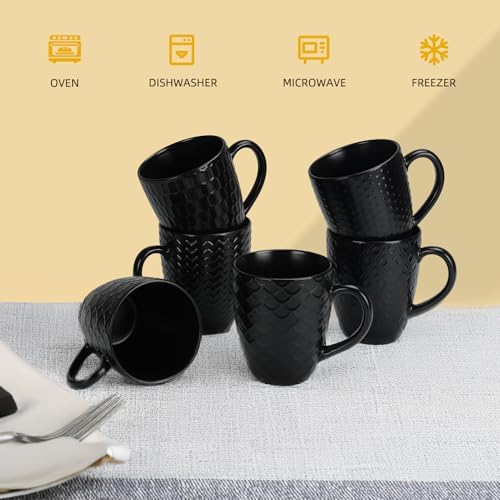 Schliersee 16 OZ Black Coffee Mugs Set of 6, Geometric Pattern Coffee Mug - Image 3