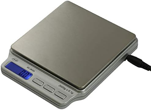 American Weigh Scales SC Series Precision Digital Kitchen Weight Scale with Adapter, Food Measuring Scale, 2kg x 0.1g (Silver), AMW-SC-2KGA by AmericanWeighScales