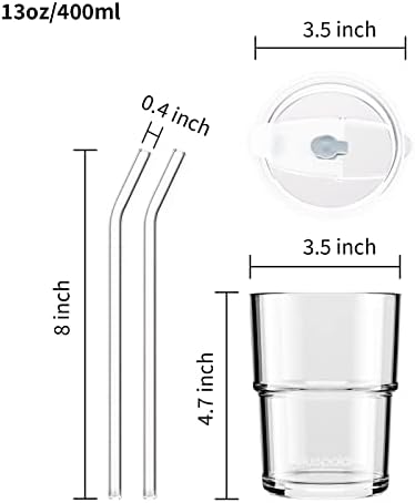 BLUEPOLAR 13oz/400ml Glass Water Tumbler with Straw and Lid Sealed Carry On Thick Wall Iced Coffee Cup Glass Cup for Water, Iced Tea Fruit Juice Etc (White-4 Pack) - Image 2