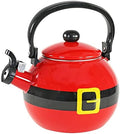 Home-X Santa Claus Whistling Tea Kettle - Porcelain Coated Stainless Steel Tea Kettle for Boiling Water - Cute Red Teapot for Stovetop - 2-Liter Capacity, 9"L x 7"W x 9"H Whistling Teapot by Home-X
