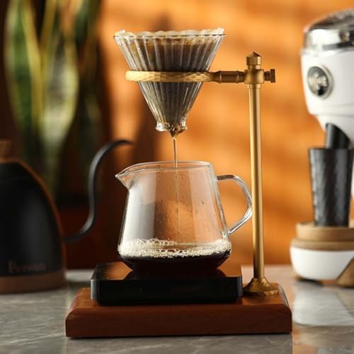 Adjustable Pour Over Coffee Dripper Stand with Wooden Base and Aluminum Alloy Frame Detachable Filter Holder for Cafes and Home Brewing(goldA) - Image 3