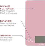 Escali Arti Glass Food Scale Digital Countertop Kitchen, Baking and Cooking Scale with Large Display, 15-Pound Capacity, 9" x 6.5" x .75", Classic Pink - Image 3