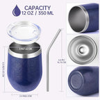 Volhoply 12oz Stainless Steel Wine Tumbler with Lid Bulk 12 Pack,Double Wall Vacuum Stemless Wine Glasses,Reusable Metal Travel Coffe Mug with Straw,Insulated Cups Gifts for Christmas（Navy,12 Set） - Image 2