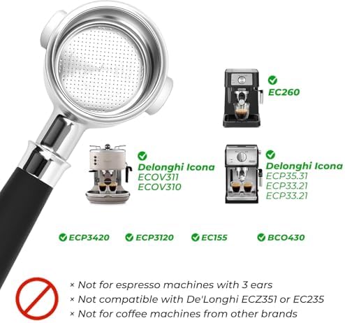 51mm Bottomless Portafilter 2 Ears Fits for Delonghi ECP3420, EC155, BCO430, EC260, and ECP3120, Includes Puck Screen, Double Shot Filter Basket - Image 3