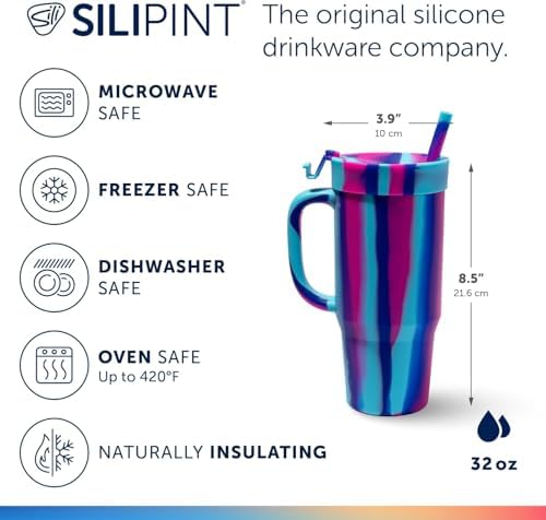 Silipint 32oz Silicone Humbler Tumbler with Handle, Flip Lid and Straw – BPA-Free, Non-Toxic, Unbreakable, Microwave, Dishwasher Safe – Perfect for Tea, Cold Water, Americana - Pack of 2 - Image 3