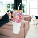 Sip-Sip Hooray! 40oz Retro Country Western Love Song Cassette Tapes Glass Tumbler with Lid and Straw Beverage Drinkware Drink Tumblers Mug Bottles - Image 3