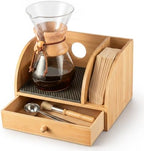 Geelin Bamboo Coffee Pour over Caddy, Wood Coffee Bar Station Organizer Stand with Drawer, Filter Holder and Heatproof Mat for Kitchen Counter Bar Home by Geelin