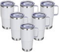 20 oz Stainless Steel Tumbler with Handle Bulk Metal Insulated Tumblers Travel Coffee Mug with Handle Double Wall Tumbler Cup with Lid and Straw, White 6 Pack by Abbrevi