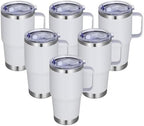 20 oz Stainless Steel Tumbler with Handle Bulk Metal Insulated Tumblers Travel Coffee Mug with Handle Double Wall Tumbler Cup with Lid and Straw, White 6 Pack by Abbrevi