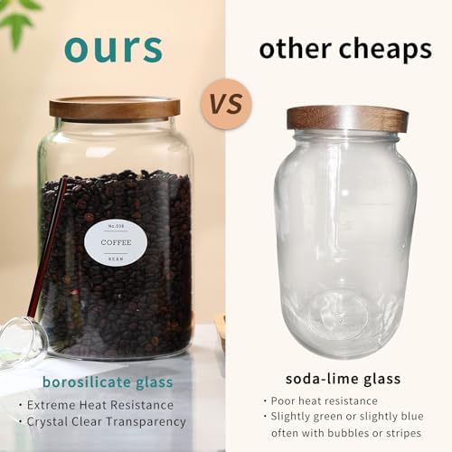 2-pack 3/4 gallon glass storage container with Acacia Wood Lids and glass spoon, Sealable Waterproof, Large Tall Glass Jar,Glass food storage Jars Set for Coffee bean, Nut, Candy, Cereal, Flour，sugar - Image 3