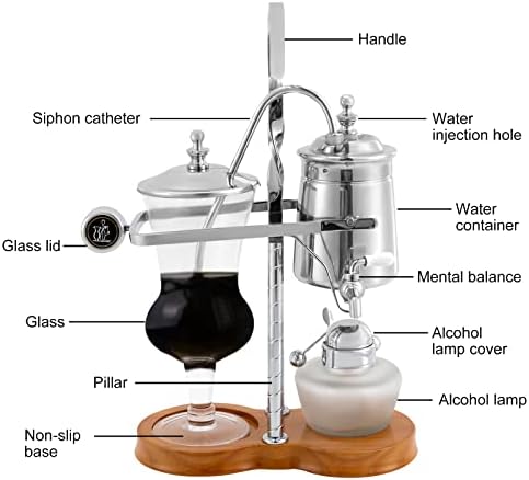 Belgian Balance Siphon Coffee and Tea Maker Belgian Belgium Luxury Royal Family Retro Coffee Pot 400ML Silver Syphon Coffee Brewer (Silver) - Image 2
