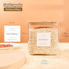 2 Pack Square Glass Flour and Sugar Containers with 132 Kitchen Pantry Labels - Thicken 85 FL OZ Large Glass Storage Jars with Airtight Bamboo Lid - Big Food Canisters for Cookies, Candy, Tea, Coffee - Image 3