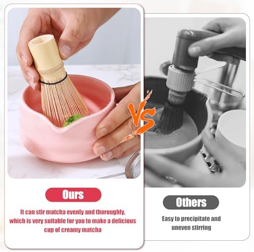 5Pcs Matcha Whisk Set Ceramic Matcha Bowl Kit with Spout Matcha Bamboo Whisk and Sifter Spoon Elegant Matcha Tea Set for Matcha Tea Lovers (Pink) - Image 6