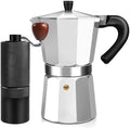 Manual Coffee Grinder Detachable Stainless Steel Conical Burr Aluminum Coffee Bean Grinder Black with 2 Cup Aluminum Espresso Stovetop Moka Pot Express Coffee Maker Percolator Italian Classic M by Theperfectcombinationofcoffeehomeandhealthylivingmakingeverydayadayofrituals