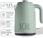 Rae Dunn Electric Hot Water Kettle - Stainless Steel Coffee Maker, Tea Kettle, Swivel Base, With Automatic Shut Off Boil-Dry Protection, Easy Pour Pitcher, 1500 Watt Boiling Power, 1.7 Liters (Sage) - Image 2