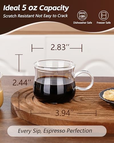 Espresso Cups Set of 8, 5 oz Small Espresso Shot Glasses with Handle, Clear Espresso Coffee Mugs, Glass Demitasse Cups for Double Espresso or Tea, Coffee Machine, Espresso Accessories - Image 4