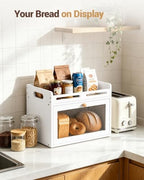 Bread Box for Kitchen Countertop, Bamboo Storage with Top Shelf, White - Image 6