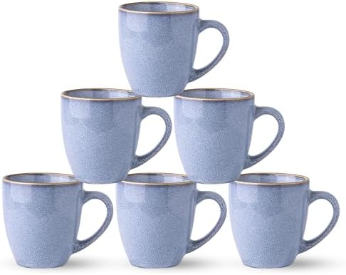 GBhome Ceramic Coffee Mugs Set of 6, 12oz Stoneware Coffee Mugs Set For Dad Mom Women MEN, Light Weight Ceramic Coffee Cups for Latte/Tea/Beer/Hot Cocoa, Dishwasher & Microwave Safe-Brunnera Blue by GBhome