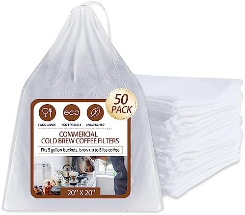 50Pcs Commercial Cold Brew Coffee Filters for 5 Gallon Buckets, 20" X 20" Disposable Coffee Filters with Drawstring for Brew Up To 5 LBS Coffee by Ericair