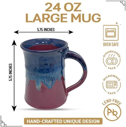 Clay in Motion Handmade Ceramic Mug 24 oz, Large Coffee Mug, Hand Painted Stoneware, Dishwasher Microwave & Oven Safe, Lead-Free, Made in USA Since 1981 (Purple Passion) - Image 2