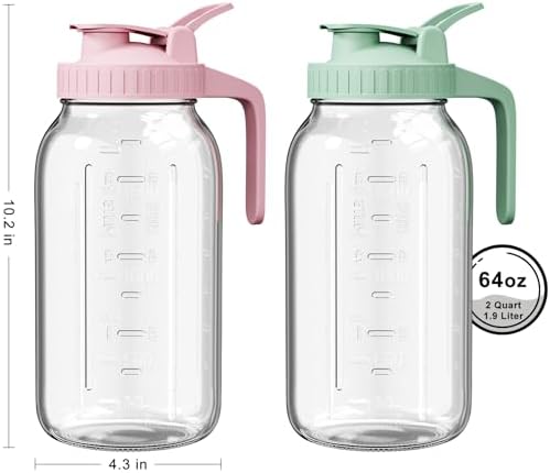 Mason Jar Pitcher Set of 2, 64oz (2quart) Glass Pitcher with Lid for Tea - Image 2