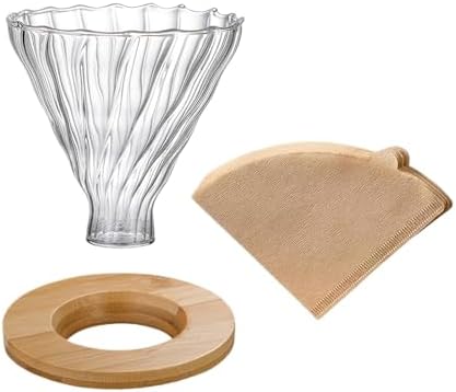 Glass Pour Over Coffee Cone With Bamboo Stand, Drip Maker Funnel,Glass Dripper/Filter With Coffee Filters Set(Acid and alkali resistant pump) by Unknown
